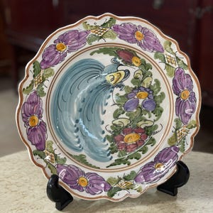 Handcrafted Ceramic Plate from Skyros – Vibrant Floral and Bird Design