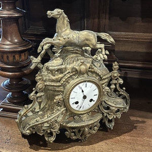 Antique 19th Century French Gilded Mantel Clock with Horse Motif – Circa 1850