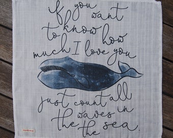 LOVEY or BLANKET * WHALE * blue or teal * Organic Cotton Muslin / Double Gauze * Security Blanket * Organic