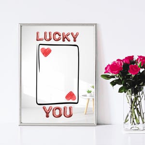Lucky You Heart-spiegel – romantische speelkaartkunst aan de muur, valentijnscadeau voor haar