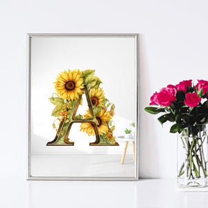 Sunflower Monogram Mirror: Personalized Floral Letter Wall Decor