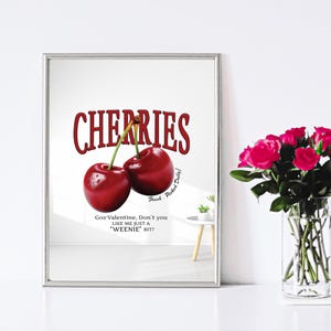 Printed Cherries Mirror: Retro Pop Art Typography Wall Decor