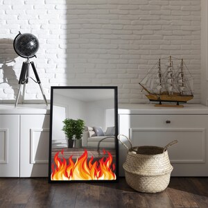 Flames Mirror – Design vibrante de fogo impresso em espelho real