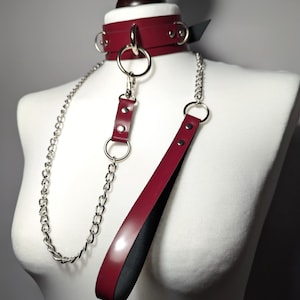 Leather Sub Collar  with Chain Leash for Bondage Restraints