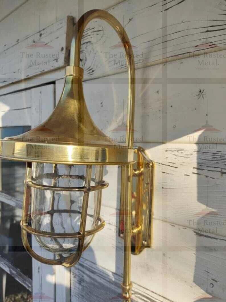 Nautical Sconce Solid Brass Wall Light With Rainy Shade for Outdoor ...