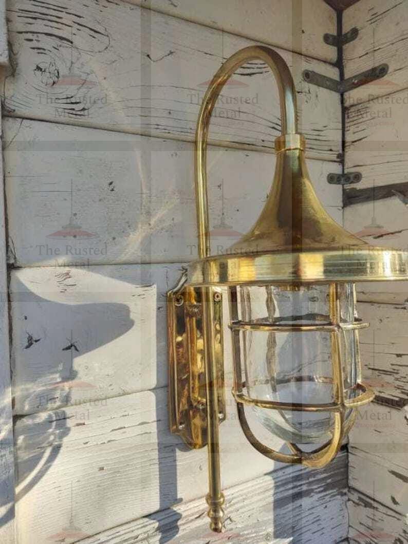 Nautical Sconce Solid Brass Wall Light With Rainy Shade for Outdoor ...