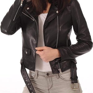 Blouson aviateur femme en cuir d'agneau véritable, manteau en cuir souple noir de jais, tenues décontractées et formelles