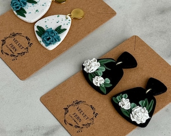 Hortensie Ohrringe aus Polymer-Ton | Blumen Statement baumeln Schmuck