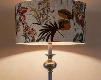 Handmade Italian silk lampshade , jungle animal design, decorative lighting,  customizable sizes and shapes