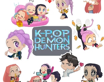 KPDH Chibi Edition! K-pop Demon Hunters Inspired Digital Stickers - 50 pieces, Instant Download PNG Huntr/x, Rumi, Tiger Derpy, Bird Sussie
