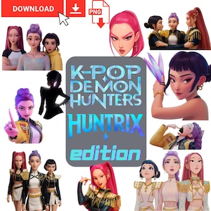 Huntrix Edition! K-pop Demon Hunters Inspired Digital Stickers Pack - 60 pieces, Instant Download PNG Bundle Pack: Huntr/x, Rumi, Mira, Zoey