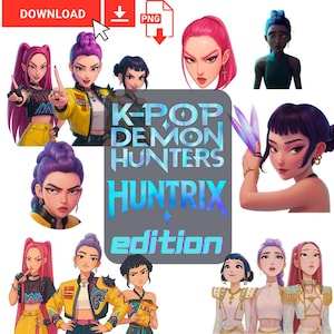 Huntrix Edition! K-pop Demon Hunters Inspired Digital Stickers Pack - 46 pieces, Instant Download PNG Bundle Pack: Huntr/x, Rumi, Mira, Zoey