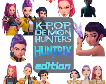Huntrix Edition! K-pop Demon Hunters Inspired Digital Stickers Pack - 46 pieces, Instant Download PNG Bundle Pack: Huntr/x, Rumi, Mira, Zoey