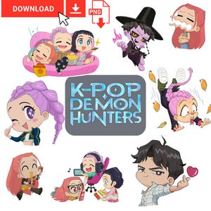 KPDH Chibi Edition! K-pop Demon Hunters Inspired Digital Stickers - 50 pieces, Instant Download PNG Huntr/x, Rumi, Tiger Derpy, Bird Sussie