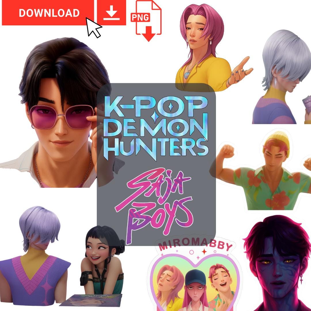 Saja Boys from K-pop Demon Hunters Inspired Digital Stickers Pack - Jinu, Mystery, Romance, Abby, Baby & Zoeystery, Miromabby, Rujinu 30 PNG