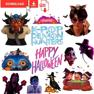 Halloween Edition! K-pop Demon Hunters Inspired Digital Stickers: 100+ pieces Instant Download PNG Bundle Pack Huntr/x Rumi Saja Boys Demons