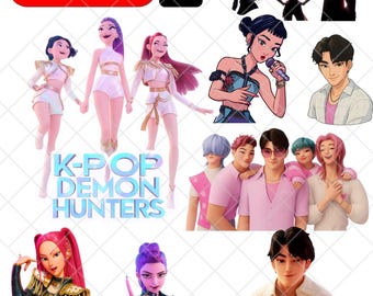 K-pop Demon Hunters Inspired Digital Stickers Pack - 27 pieces, Instant Download PNG Bundle Pack (Huntr/x, Saja Boys, Jinwoo, Rumi, Tiger)