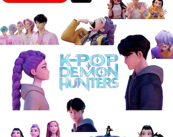 K-pop Demon Hunters Inspired Digital Stickers Pack - 80 pieces, Instant Download PNG Bundle Pack: Rumi, Jinu, Tiger Derpy, Bird Sussie, KPDH