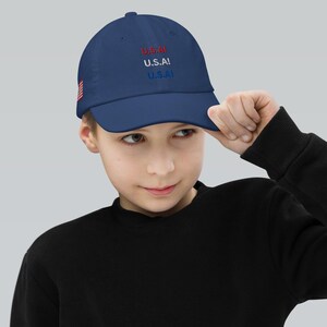 Kids USA Hat – Embroidered Red White & Blue Baseball Cap for Toddlers and Youth – Patriotic 4th of July Adjustable Hat