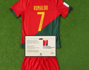 Cristiano Ronaldo SIGNED Portugal Home WORLD Cup kids and adults JerseyShirt - COA - 2022