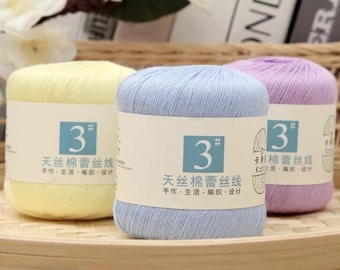 3# katoenen kantgaren tencel 40 g – Zacht zomergehaakt garen, lichtgewicht kantgaren voor sjaals, tassen, poppen, doe-het-zelf brei- en haakprojecten