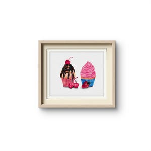 Tasty cupcake  Illustrations, Cupcakes Art Prints, cupcake handmade artwork, Poster cupcake printibale, cute kitchen cupcake wall art print