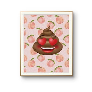 Funny Poop Emoji & Peach Pattern,Digital Wall Art Printable JPG for bathroom,Wall decor for bathroom,poop art print,Bathroom wall decoration
