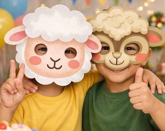 Máscara de oveja para niños para Eid al Adha / Máscara de cordero imprimible para fiestas, actividades escolares y disfraces. Máscaras de animales para niños, regalos de Eid para niños.