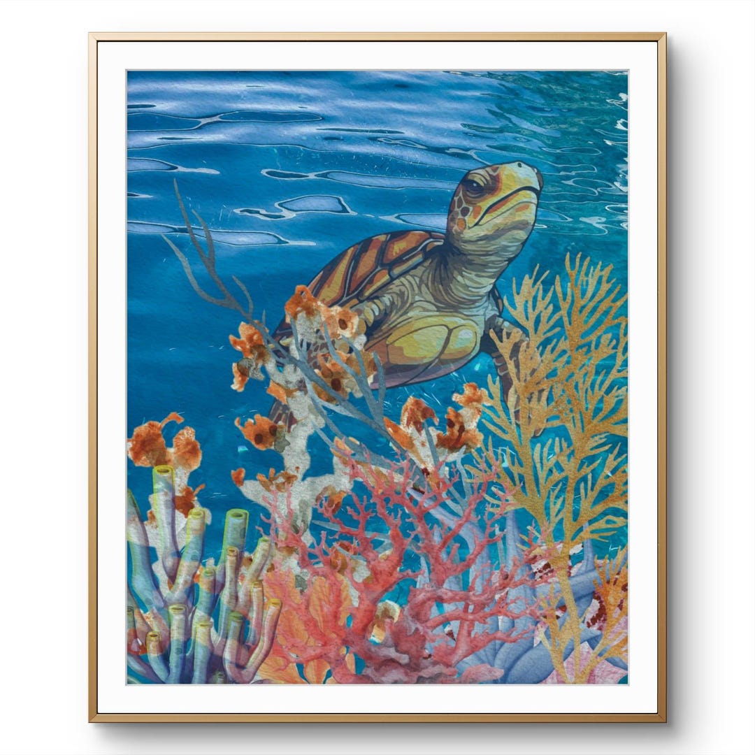 Colorful Sea Turtle Art Print.watercolor Sea Turtle Print.aquatic Wall ...