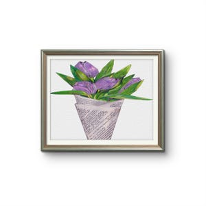 Purple Tulip Bouquet Digital Wall Art - Vintage Tulip drawing - Impressionist Floral Printable Art -Elegant Flower Painting drawing Wall Art