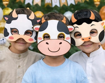 Kids Cow Mask Printable for Eid | 3 Cute Cow Mask Designs | Eid Al Adha Activity | DIY Costume | Instant Download PDF | Farm Animal Mask