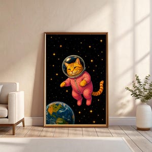 Astronaut Cat Poster, Space Galaxy Wall Art, Cat Lover Digital Download Print