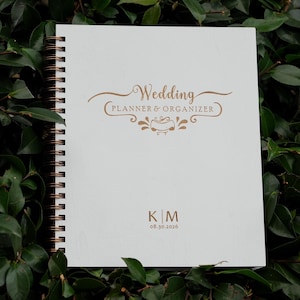 Agenda per matrimoni personalizzata - Agenda per spose con copertina in legno fatta a mano, diario per la futura sposa di 12 mesi, regalo di fidanzamento, diario per matrimoni
