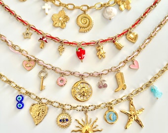 Créez votre collier à breloques personnalisé pour femme, choisissez vos charms, collier charms personnalisable, cadeau anniversaire Noël