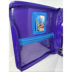 Carpeta organizadora Lisa Frank Dragon de VTG con cremallera y espejo retro moteado azul imagen 12