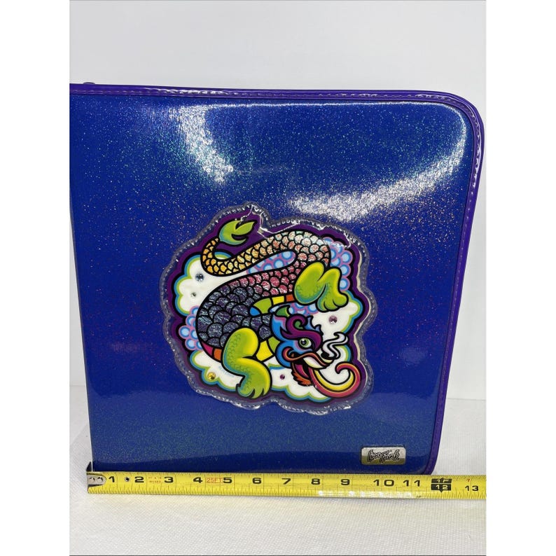 Carpeta organizadora Lisa Frank Dragon de VTG con cremallera y espejo retro moteado azul imagen 15