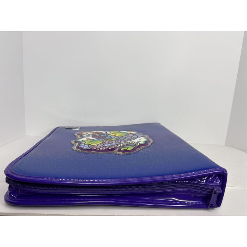 Carpeta organizadora Lisa Frank Dragon de VTG con cremallera y espejo retro moteado azul imagen 7