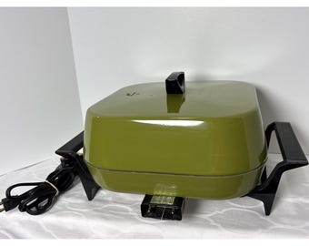 Retro JC Penney Electric Skillet Avocado Green Non Stick Mid Century Modern 41