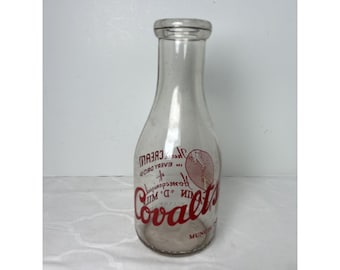 VTG Covalts Dairy Milk Bottle Muncie IN Indiana 1 Qt Red Letters Advertise Glass