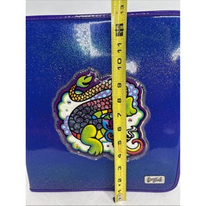 Carpeta organizadora Lisa Frank Dragon de VTG con cremallera y espejo retro moteado azul imagen 16