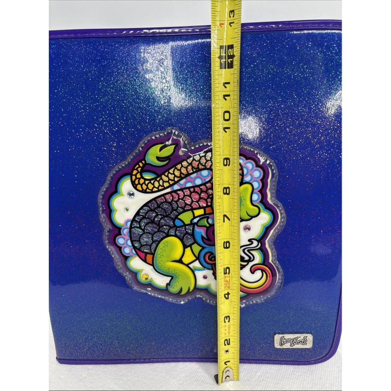 Carpeta organizadora Lisa Frank Dragon de VTG con cremallera y espejo retro moteado azul imagen 16