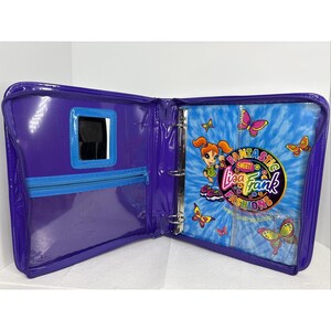Carpeta organizadora Lisa Frank Dragon de VTG con cremallera y espejo retro moteado azul imagen 10