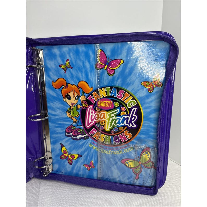 Carpeta organizadora Lisa Frank Dragon de VTG con cremallera y espejo retro moteado azul imagen 11