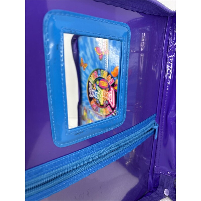 Carpeta organizadora Lisa Frank Dragon de VTG con cremallera y espejo retro moteado azul imagen 13