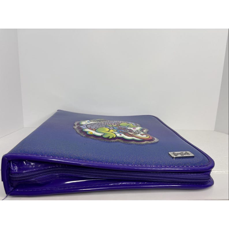 Carpeta organizadora Lisa Frank Dragon de VTG con cremallera y espejo retro moteado azul imagen 8