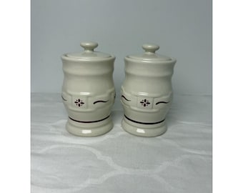 Longaberger Pottery Woven Traditions Red Spice Jars Canisters Set Of 2 Blank