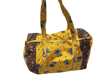 Vera Bradley French Yellow Duffle Zip Tote Bag Large Overnight Pockets Vintage