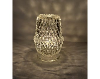 Vintage Indiana Glass Diamond Point Fairy Lamp Clear Pressed Glass 1970s