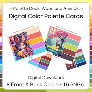 Baraja de paletas – Animales del bosque / Tarjetas de paleta de colores digitales (16 PNG)