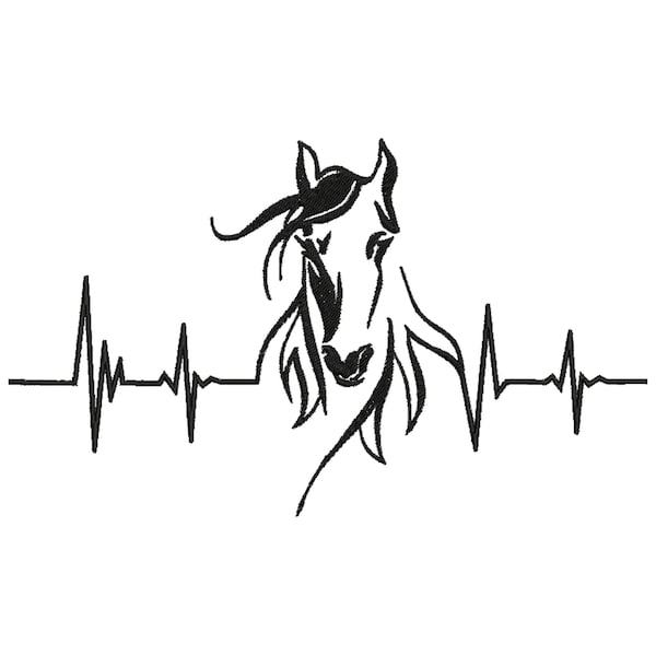 Horse Embroidery Design, Heartbeat Horse Embroidery, Horse Head Design, Heartbeat Embroidery Horse Design, Machine Embroidery Design